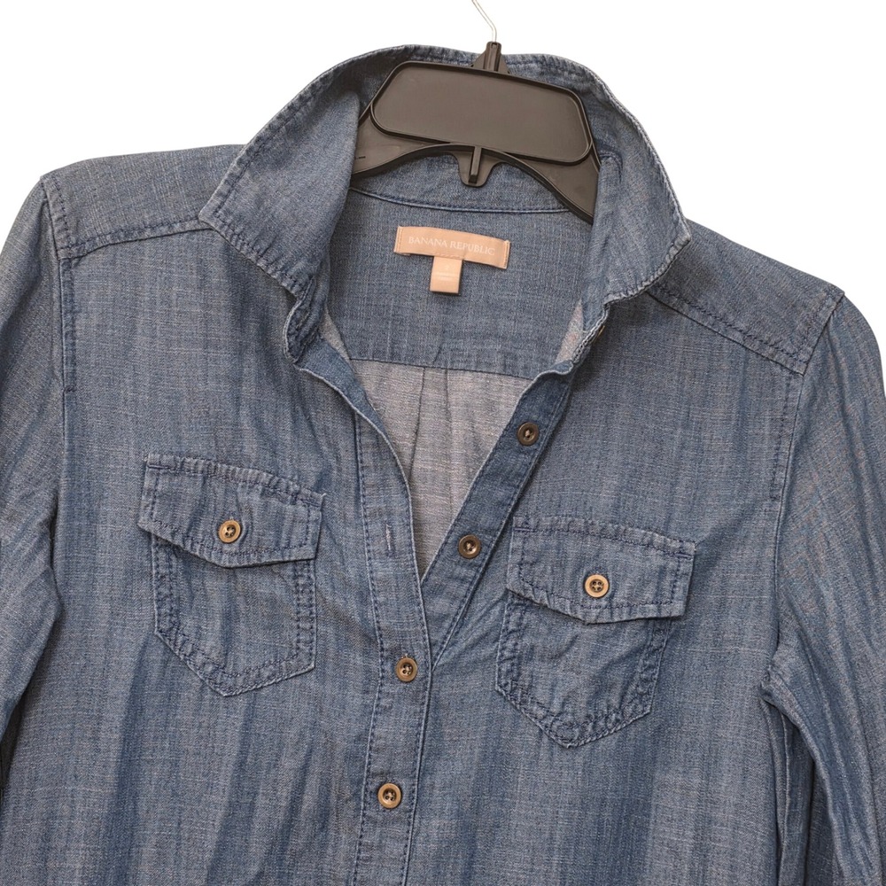 Banana Republic Blue Lyocell Chambray Shirt Dress Womens 2 Long Sleeve Mini - Picture 4 of 10